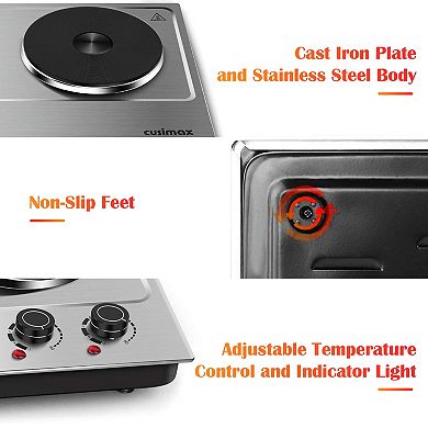 1800W Electric Cooktops with Dual Adjustable Temperature Control, Indicator Light, 120V