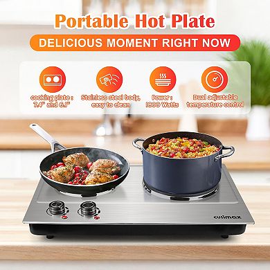 1800W Electric Cooktops with Dual Adjustable Temperature Control, Indicator Light, 120V