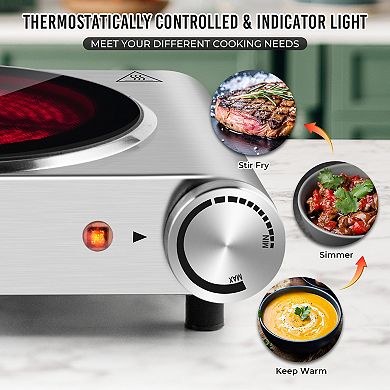 1800W Electric Cooktops with 7 Levels Temperature Control, Indicator Light, 120V