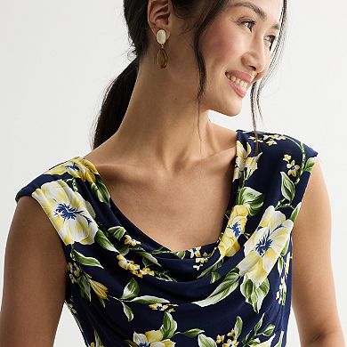 Women's Studio Connection Printed Cap Sleeve Drape Neck Midi Dress