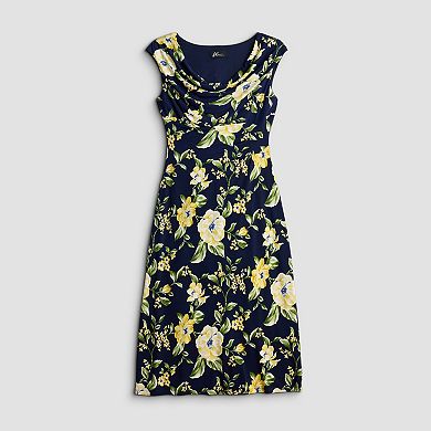 Women's Studio Connection Printed Cap Sleeve Drape Neck Midi Dress