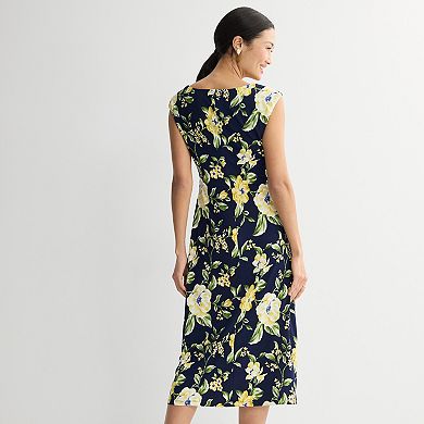 Women's Studio Connection Printed Cap Sleeve Drape Neck Midi Dress