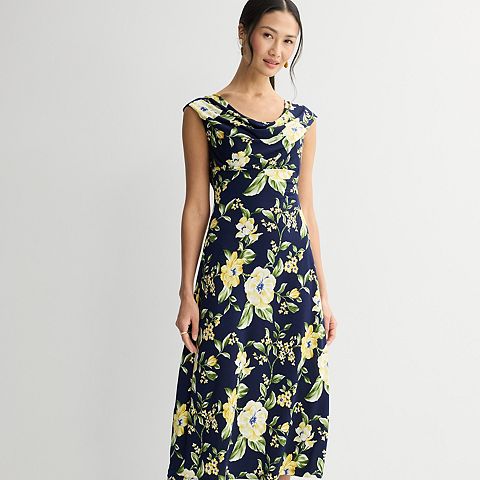 Женские платья Studio Connection Printed Cap Sleeve Drape Neck Midi Dress
