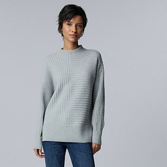 Petite Simply Vera Vera Wang Alternating Rib Sweater