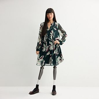 Women's Nine West Adaptive Ruffle Neck Pintuck Mini Dress