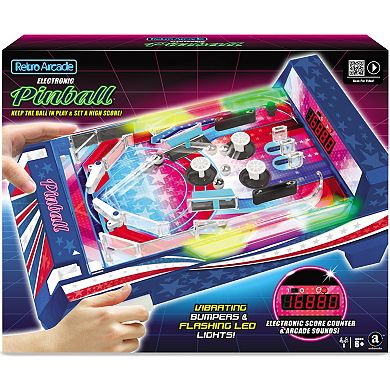 Merchant Ambassador Retro Arcade Electronic Pinball Game with Vibrating Bumpers & LED Lights