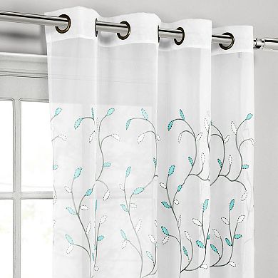 Creative Home Ideas Wavy Leaves Sheer Single Window Curtain Panel