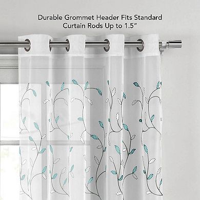 Creative Home Ideas Wavy Leaves Sheer Single Window Curtain Panel