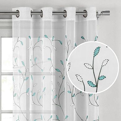 Creative Home Ideas Wavy Leaves Sheer Single Window Curtain Panel