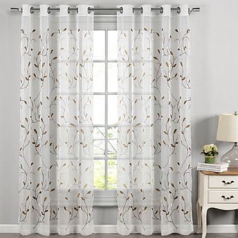 Creative Home Ideas Wavy Leaves Sheer Single Window Curtain Panel