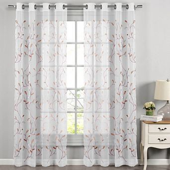 Creative Home Ideas Wavy Leaves Sheer Single Window Curtain Panel