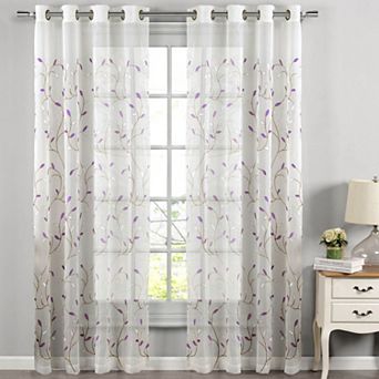 Creative Home Ideas Wavy Leaves Sheer Single Window Curtain Panel