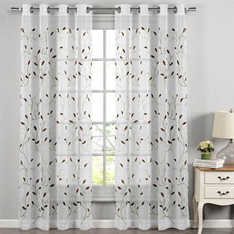 Creative Home Ideas Wavy Leaves Sheer Single Window Curtain Panel