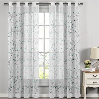 Creative Home Ideas Wavy Leaves Sheer Single Window Curtain Panel