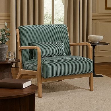 Jerime Accent Chair, Corduroy Fabric, 1 Pillow, Wood
