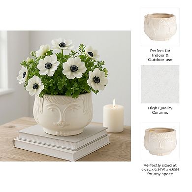Ceramic Decorative Round Plant Pot - 5" White