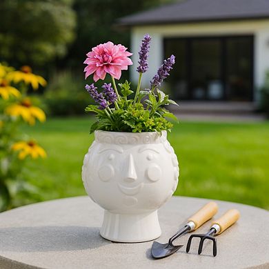 Ceramic Whimsical Modern Planter for Plant Stand Indoor or Garden Patio Display - 7" White