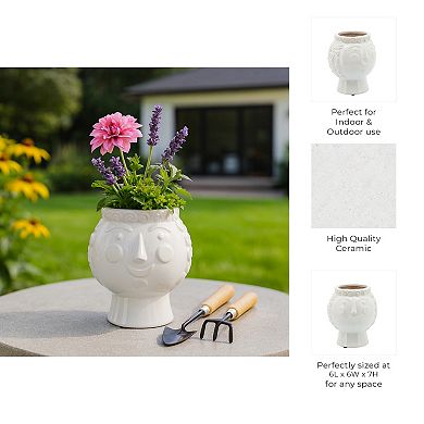 Ceramic Whimsical Modern Planter for Plant Stand Indoor or Garden Patio Display - 7" White