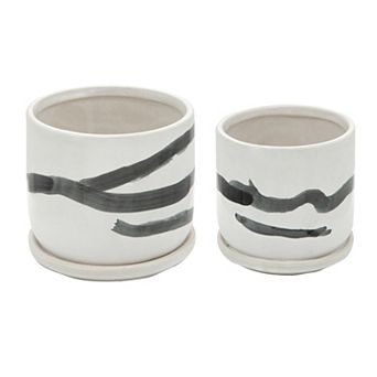Hand-Painted Plant Pots with Saucers - Indoor and Outdoor - Set of 2 - 5", 4", White & Black