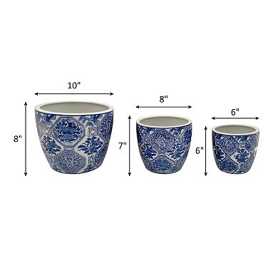 Ceramic Planters Flower Pots with Drainage Holes - Set of 3 - 6/8/10", Blue and White