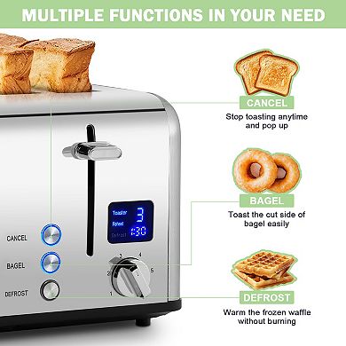 4-Slice Multi-Functions Toaster with 6-Browning Settings, LED Display
