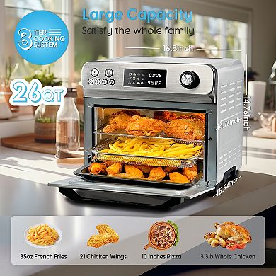 26 qt. 6-In-1 Multi-Functional Toaster Ovens with 3 Tier Cooking System, 10 Cooking Selections