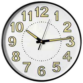 Clockswise 12" Round Wall Clock Glow in the Dark Luminous Green Numbers & Hands Easy-Read