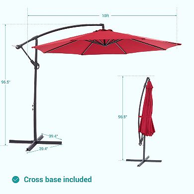 10ft Patio Offset Umbrella Outdoor Hanging Umbrellas w/Steel Frame and Angle Adjustment