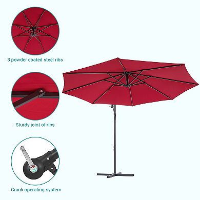 10ft Patio Offset Umbrella Outdoor Hanging Umbrellas w/Steel Frame and Angle Adjustment