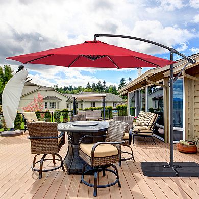 10ft Patio Offset Umbrella Outdoor Hanging Umbrellas w/Steel Frame and Angle Adjustment