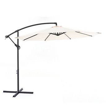 10ft Patio Offset Umbrella Outdoor Hanging Umbrellas w/Steel Frame and Angle Adjustment