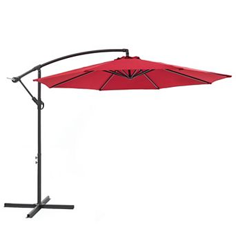 10ft Patio Offset Umbrella Outdoor Hanging Umbrellas w/Steel Frame and Angle Adjustment