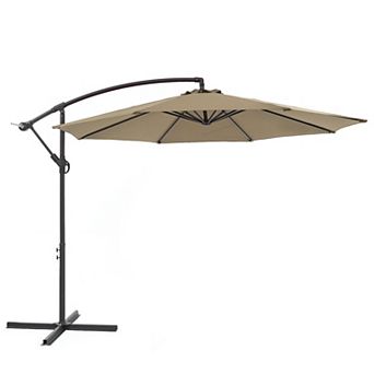 10ft Patio Offset Umbrella Outdoor Hanging Umbrellas w/Steel Frame and Angle Adjustment