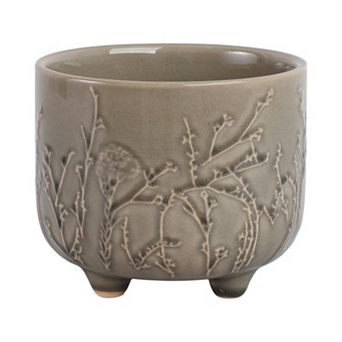 Ceramic Planter with Textured Design, Footed Garden Pot for Home & Outdoor Decor - 5" Cream