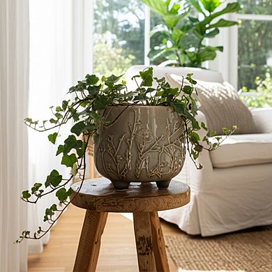 Ceramic Planter with Textured Design, Footed Garden Pot for Home & Outdoor Decor - 5" Cream