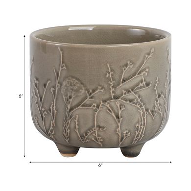 Ceramic Planter with Textured Design, Footed Garden Pot for Home & Outdoor Decor - 5" Cream