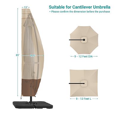 600D UV Patio Umbrella Covers Rainproof for Offset Hanging Cantilever Umbrellas (Fits 9ft-11ft)