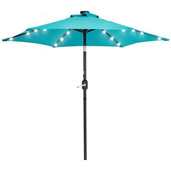 7.5ft LED Outdoor Patio Umbrella With Solar Lights, Shade Market Umbrella for Garden, Deck and Pool