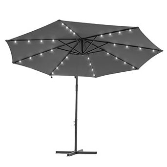 10ft Patio Offset LED Umbrella Outdoor Hanging Umbrellas w/Solar Lights and Angle Adjustment