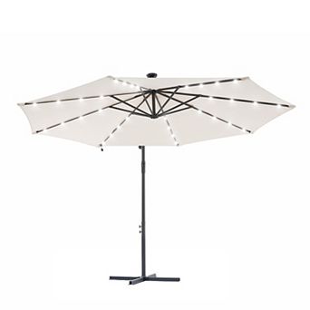 10ft Patio Offset LED Umbrella Outdoor Hanging Umbrellas w/Solar Lights and Angle Adjustment
