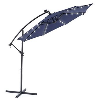 10ft Patio Offset LED Umbrella Outdoor Hanging Umbrellas w/Solar Lights and Angle Adjustment