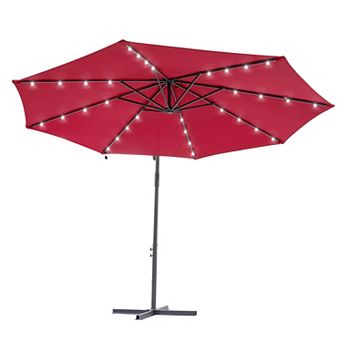 10ft Patio Offset LED Umbrella Outdoor Hanging Umbrellas w/Solar Lights and Angle Adjustment