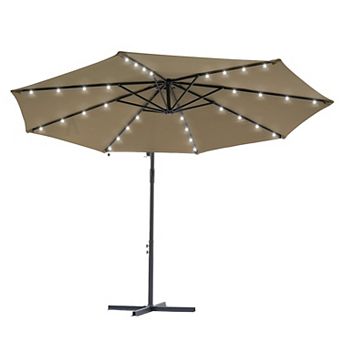 10ft Patio Offset LED Umbrella Outdoor Hanging Umbrellas w/Solar Lights and Angle Adjustment