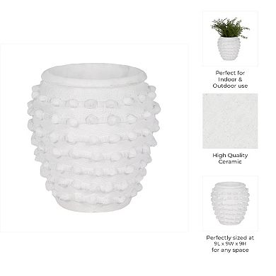 Decorative Ceramic Planters with Bubble Texture - Indoor and Outdoor - 9" White