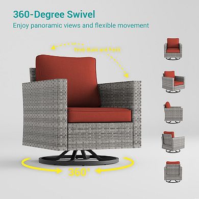 3-Piece Patio Chair Set Grey Rattan Swivel Rocking Chair Set with Side Table