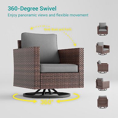 3-Piece Patio Chair Set Brown Rattan Swivel Rocking Chair Set with Side Table