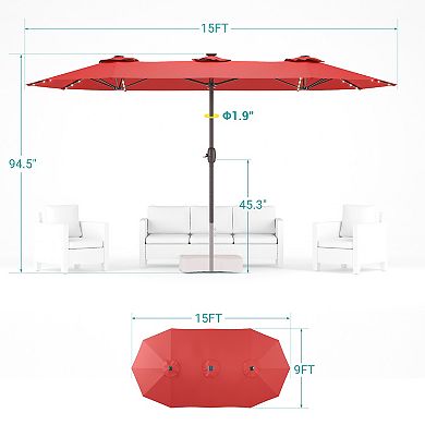 15×9ft LED Double-sided Patio Umbrella - Stylish, Durable, and Sun-Protective