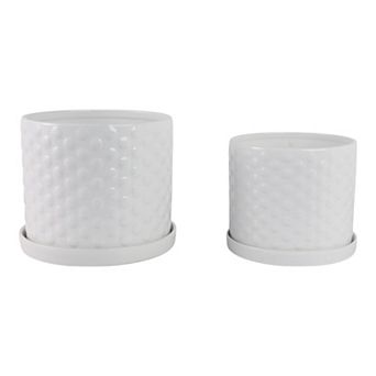 Planter Set Ceramic Raised Dot Texture Gloss Finish Indoor/Outdoor Use Set of 2 - 10", 9" White