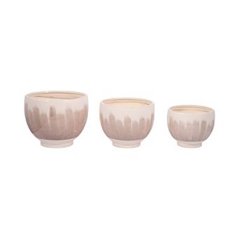 Modern Round Ceramic Flower Pots for Home Decor - Set of 3, 11", 10", 8", White & Tan