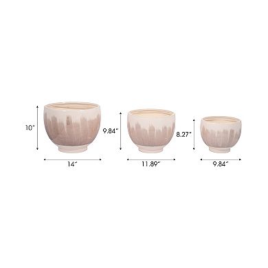 Modern Round Ceramic Flower Pots for Home Decor - Set of 3, 11", 10", 8", White & Tan